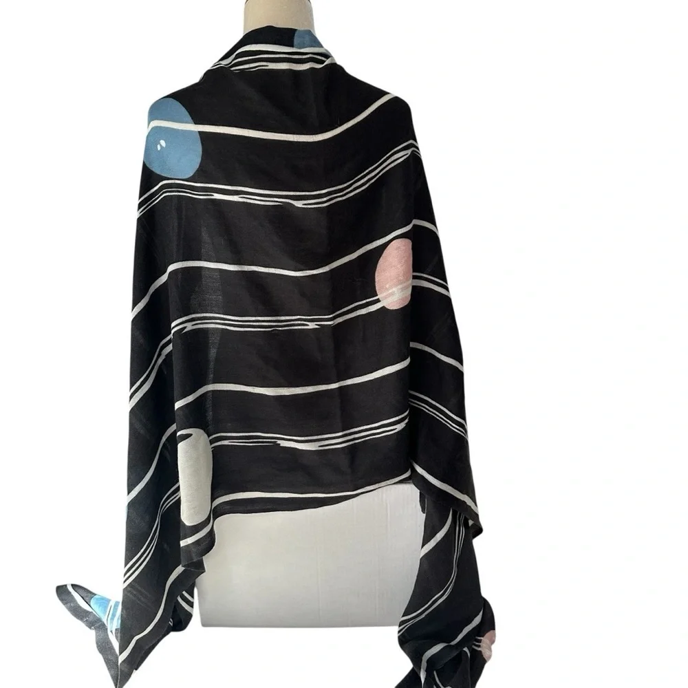 Plume Nova Hand Painted Elegant Black Scarf with Abstract Circle Pattern